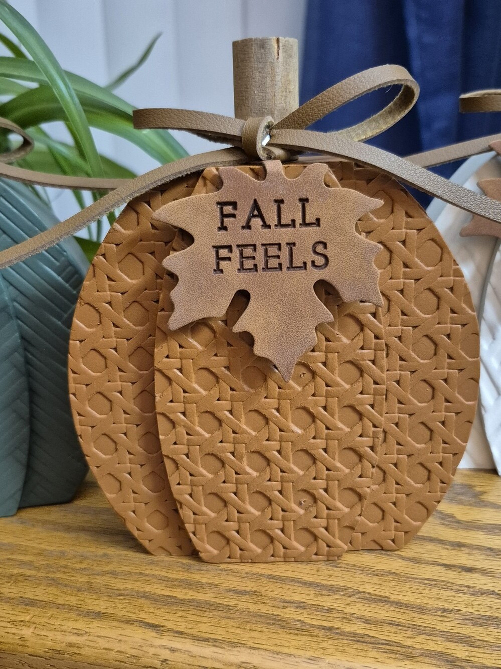 Fall Pumpkin Trio Wooden Home Decor - Green, Orange & White. NEW WITH TAGS!! - Picture 3 of 7